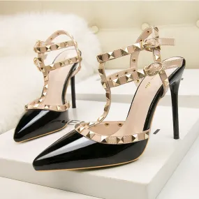 Amozae- Women's Shoes 10CM PUMPS European   Nightclub Heels Patent-Leather Metallic Rivets   Nightclub Single Shoes Gladiator