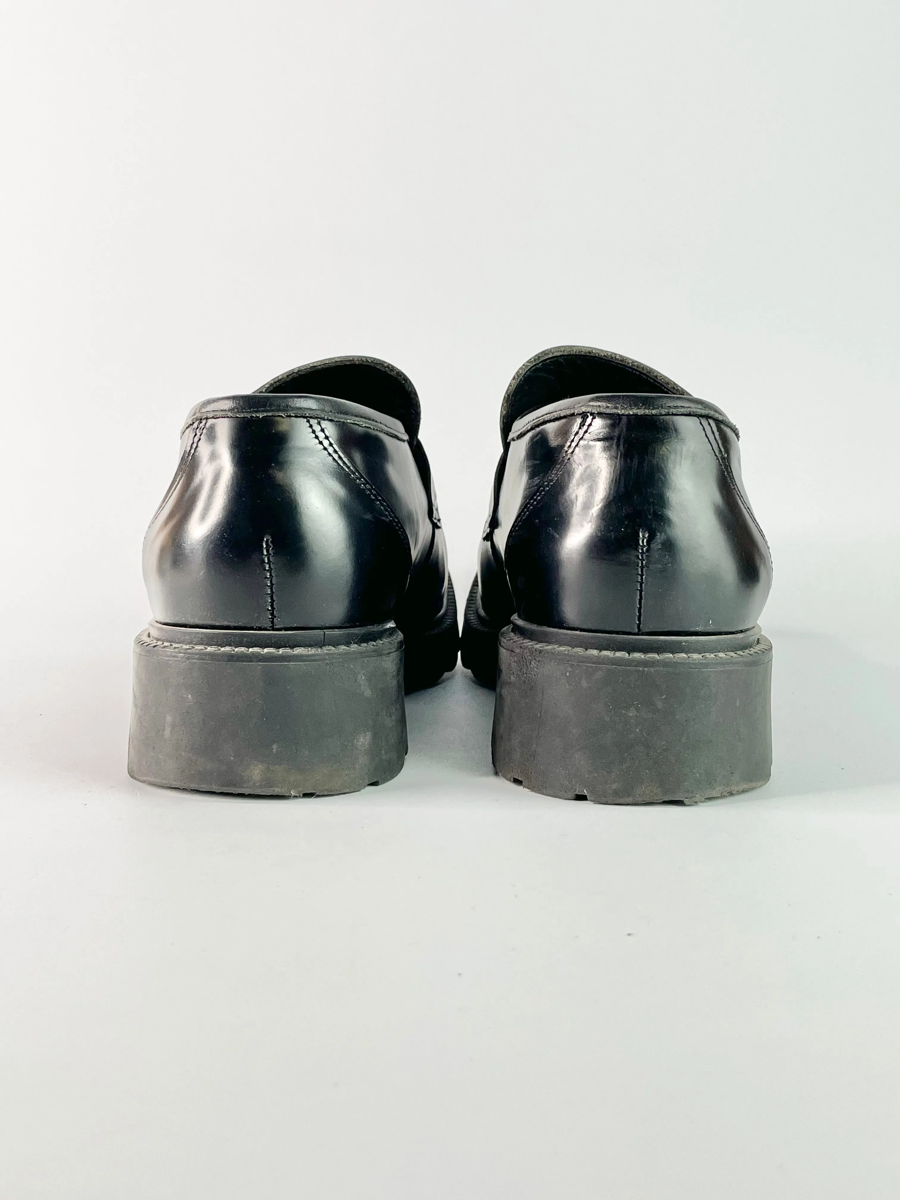 Aquila Black Leather Platform Loafers - EU41