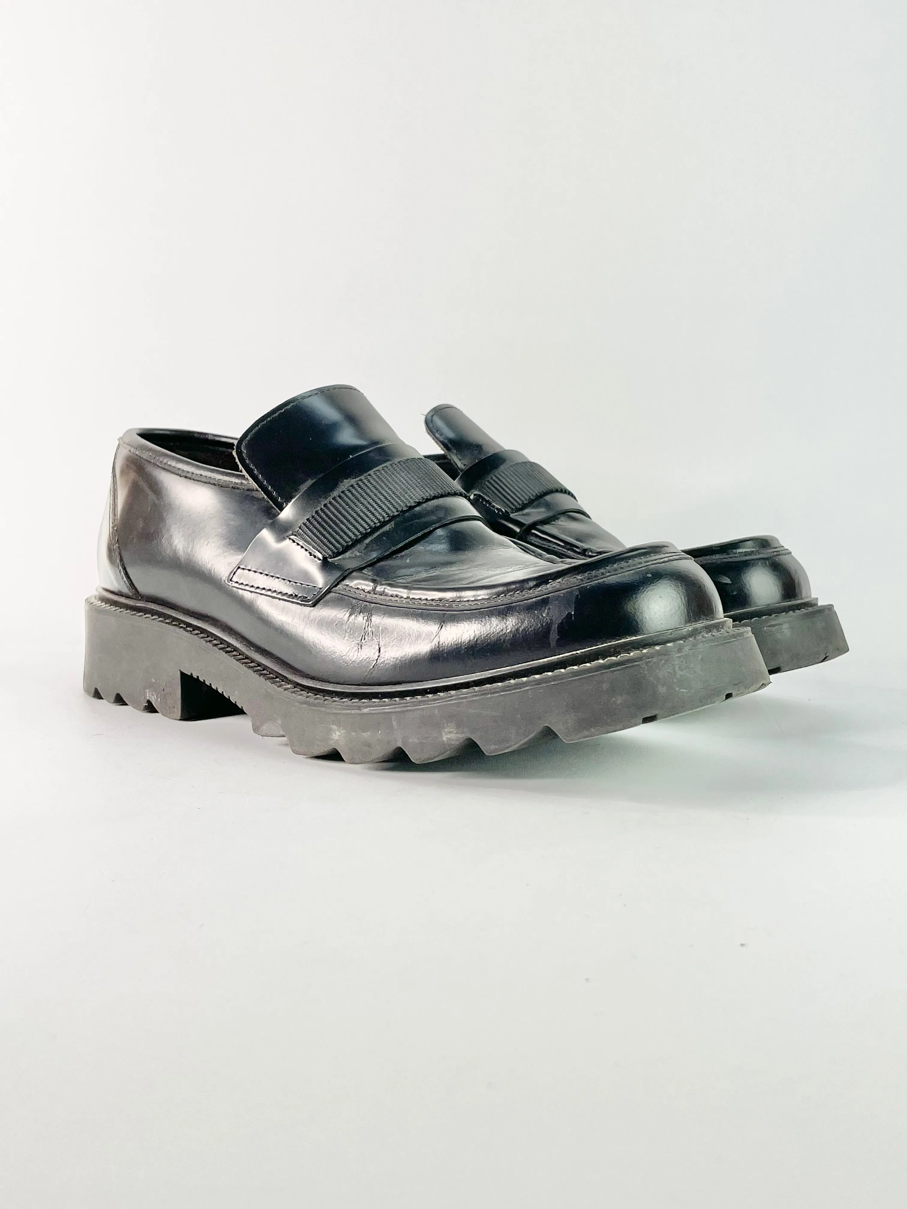 Aquila Black Leather Platform Loafers - EU41