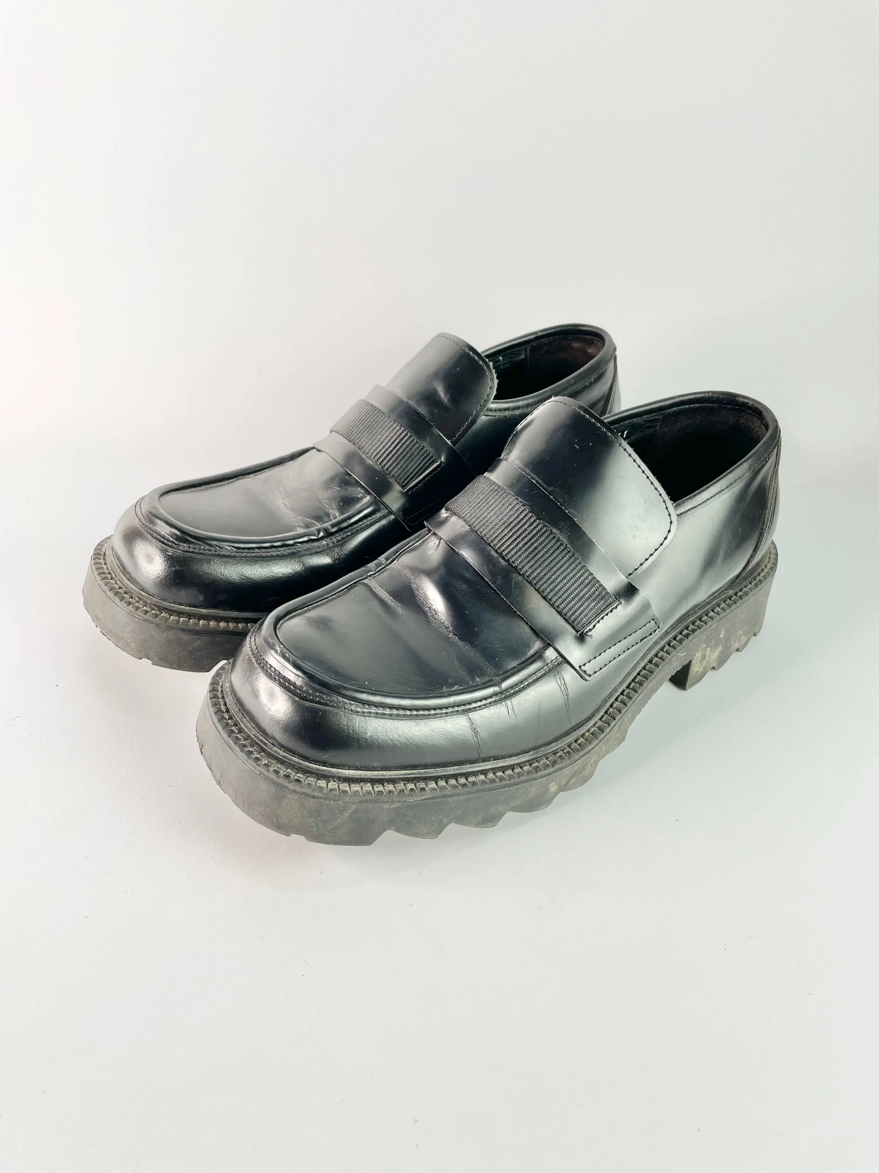 Aquila Black Leather Platform Loafers - EU41