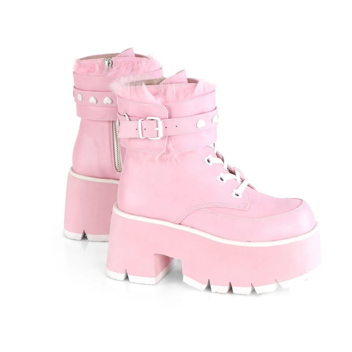 ASHES-57 Demoniacult Alternative Footwear Pink Chunky Platform Ankle Boots