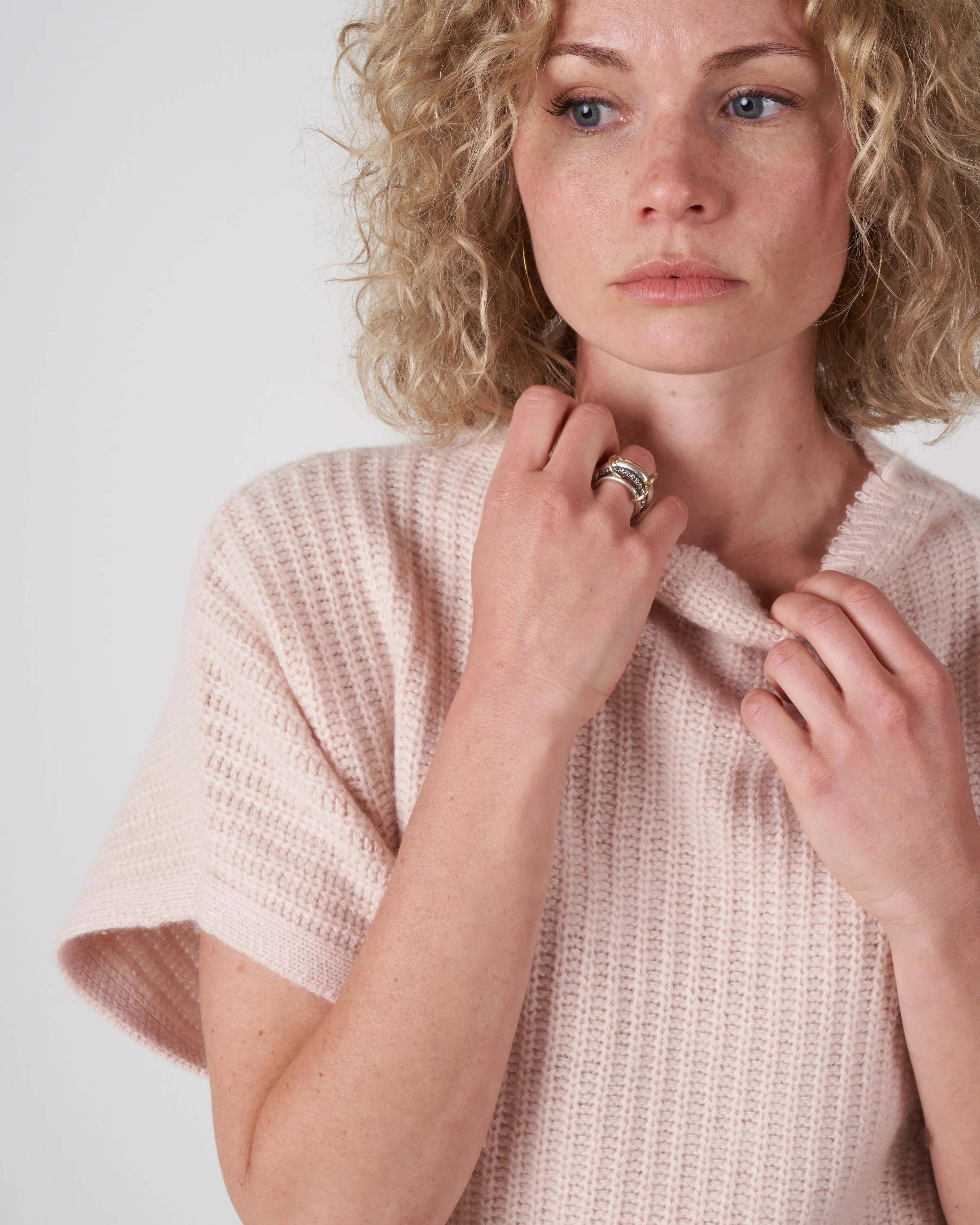 batwing pullover with stand collar - apricot