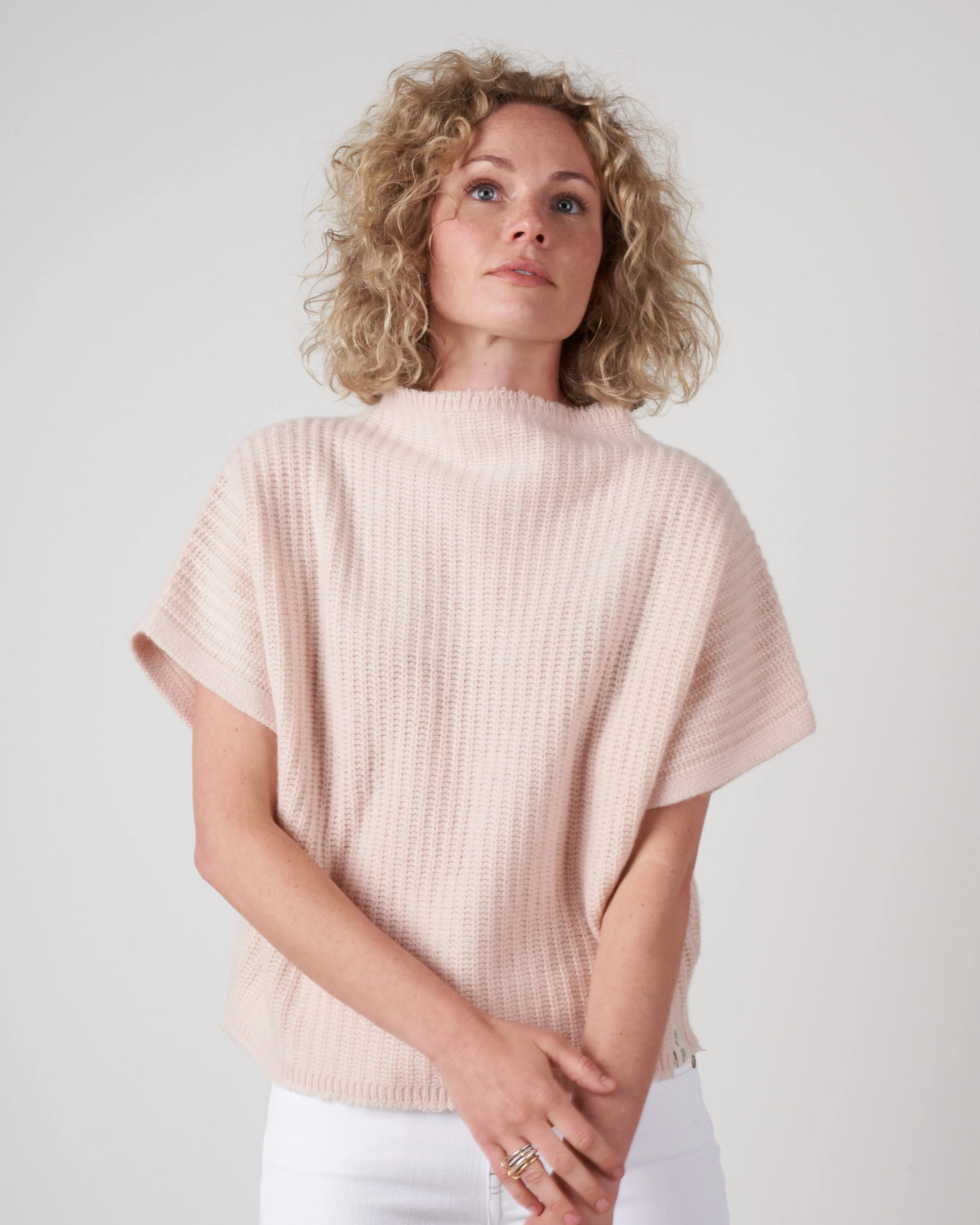 batwing pullover with stand collar - apricot