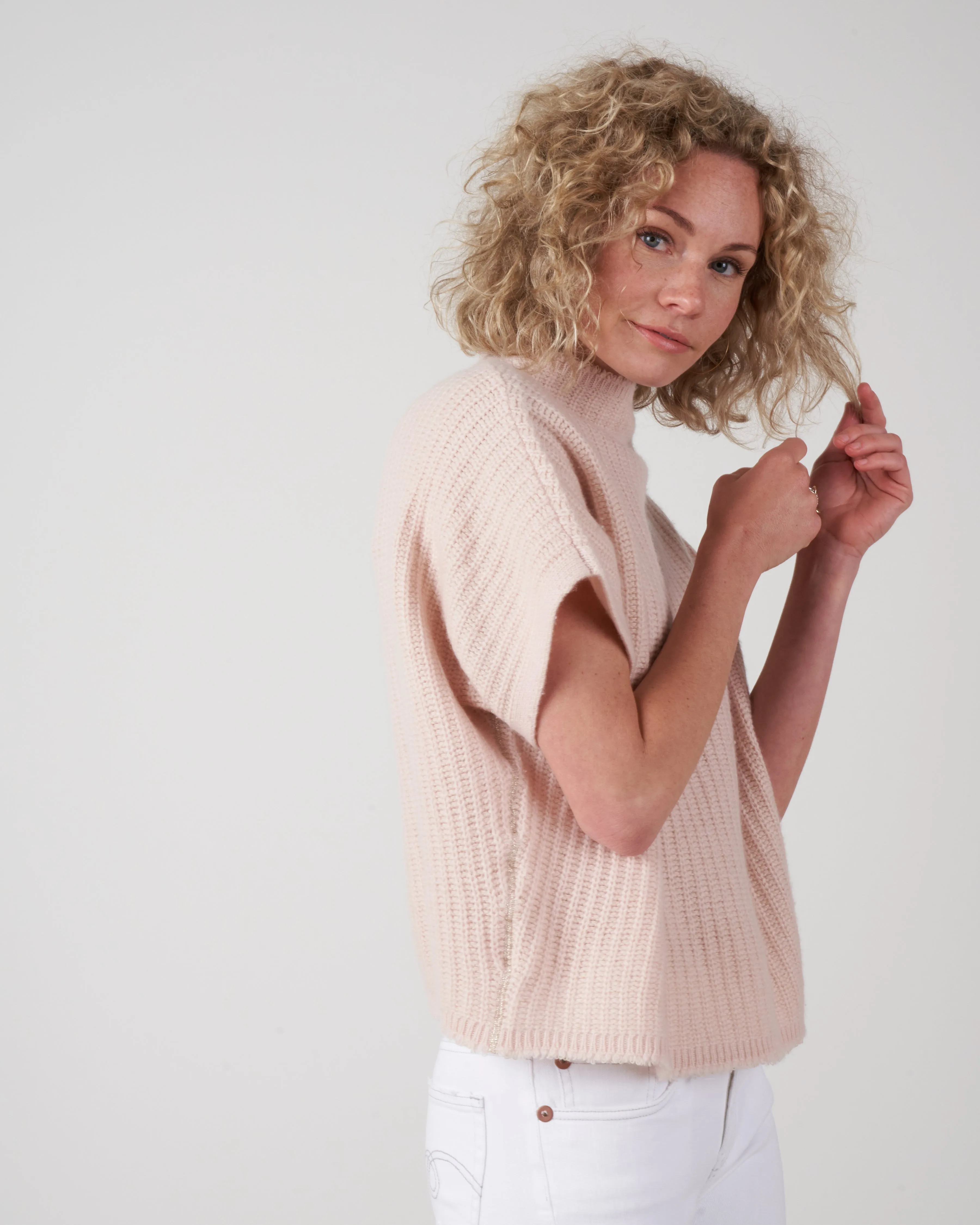 batwing pullover with stand collar - apricot