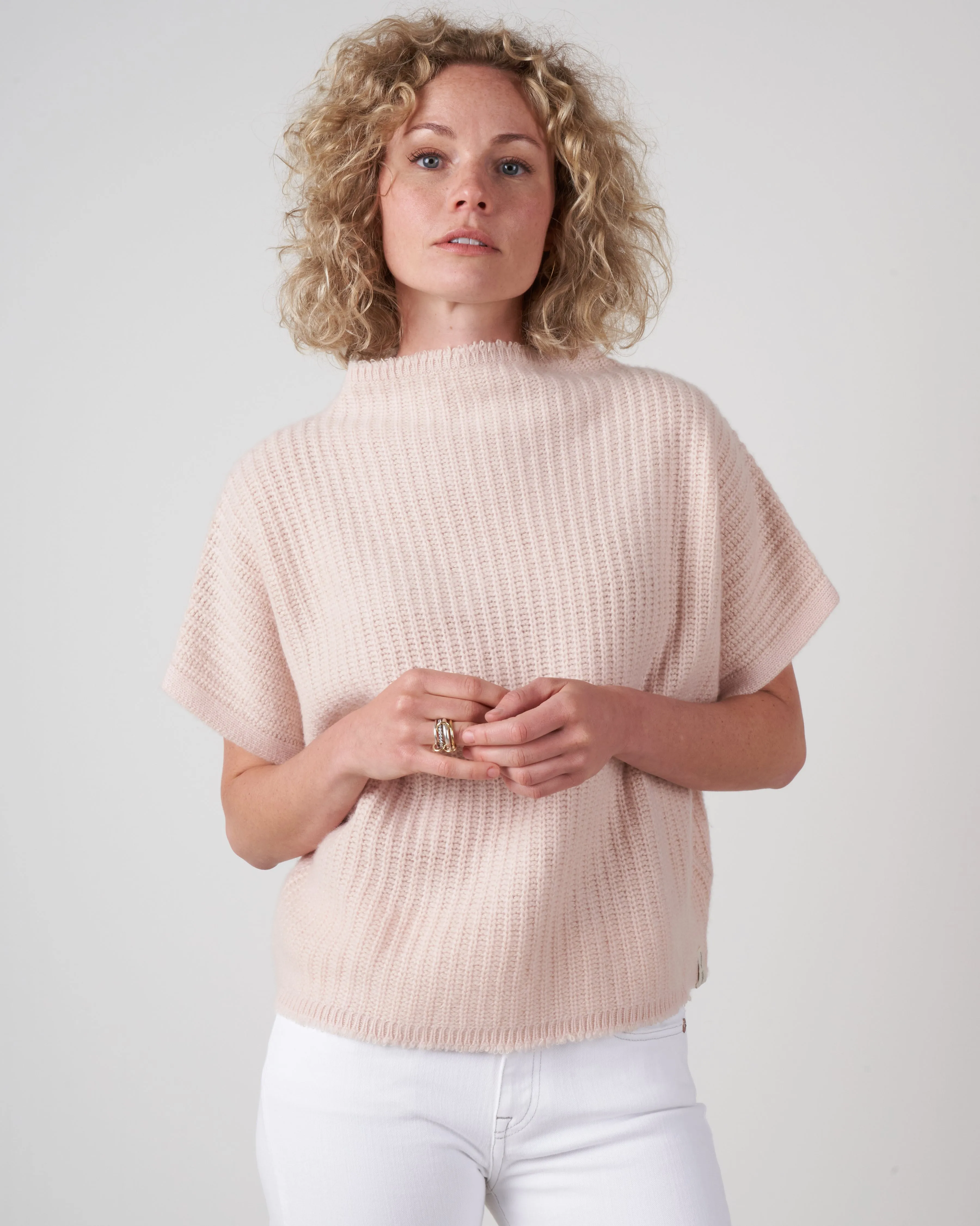 batwing pullover with stand collar - apricot