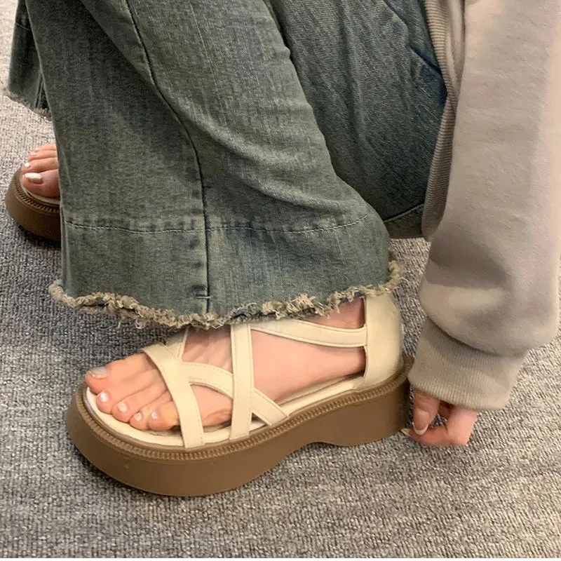binfenxie Summer Gladiator Platform Flats Women Sandals Fashion Open Toe Narrow Band Shoes Ladies Outdoor Party Dress Sandals