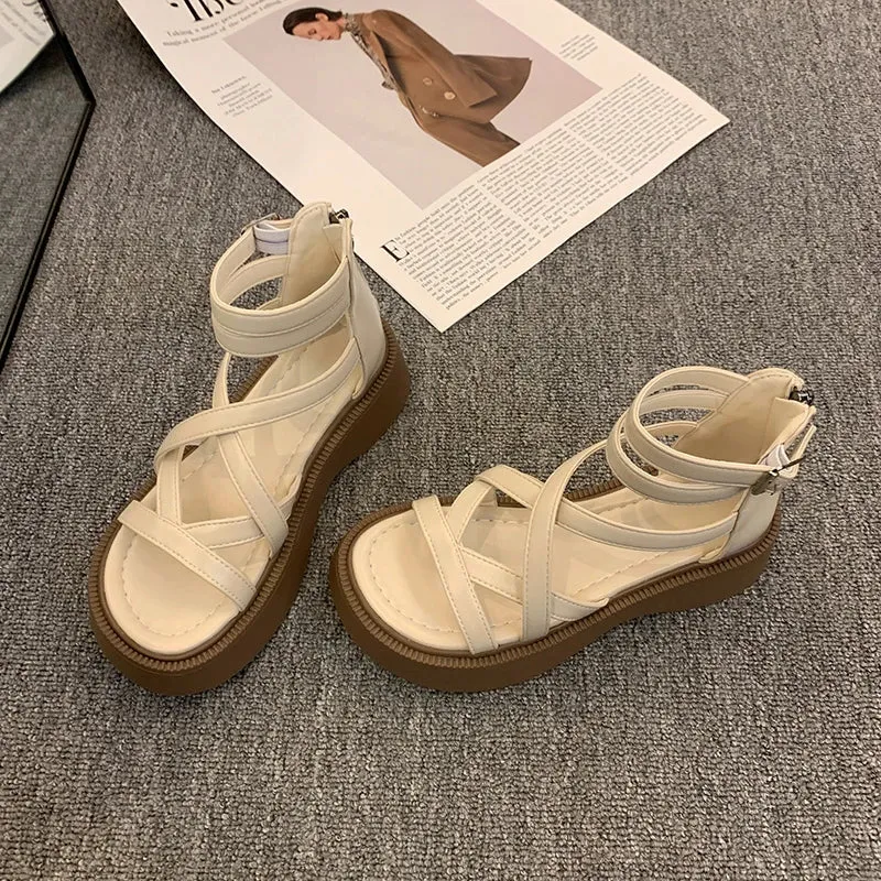 binfenxie Summer Gladiator Platform Flats Women Sandals Fashion Open Toe Narrow Band Shoes Ladies Outdoor Party Dress Sandals