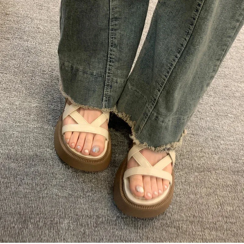 binfenxie Summer Gladiator Platform Flats Women Sandals Fashion Open Toe Narrow Band Shoes Ladies Outdoor Party Dress Sandals