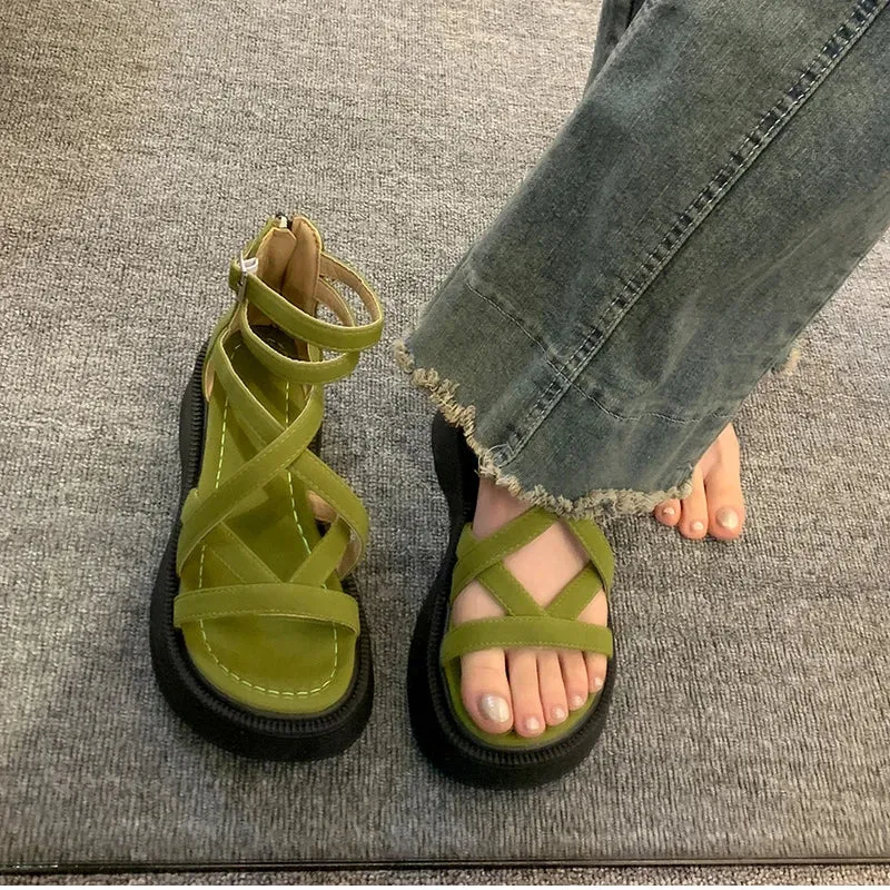 binfenxie Summer Gladiator Platform Flats Women Sandals Fashion Open Toe Narrow Band Shoes Ladies Outdoor Party Dress Sandals