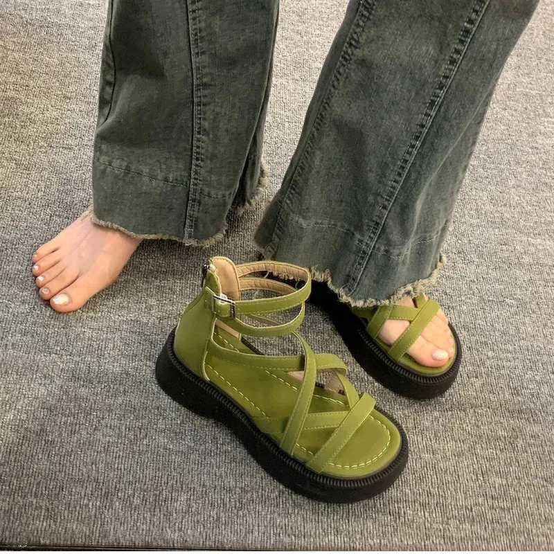 binfenxie Summer Gladiator Platform Flats Women Sandals Fashion Open Toe Narrow Band Shoes Ladies Outdoor Party Dress Sandals