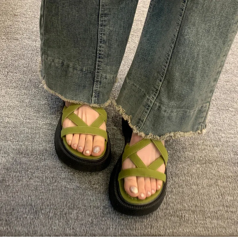 binfenxie Summer Gladiator Platform Flats Women Sandals Fashion Open Toe Narrow Band Shoes Ladies Outdoor Party Dress Sandals