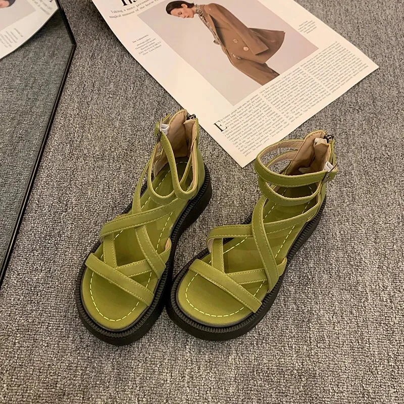 binfenxie Summer Gladiator Platform Flats Women Sandals Fashion Open Toe Narrow Band Shoes Ladies Outdoor Party Dress Sandals