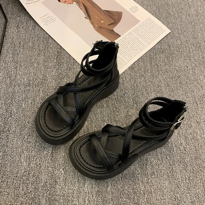 binfenxie Summer Gladiator Platform Flats Women Sandals Fashion Open Toe Narrow Band Shoes Ladies Outdoor Party Dress Sandals