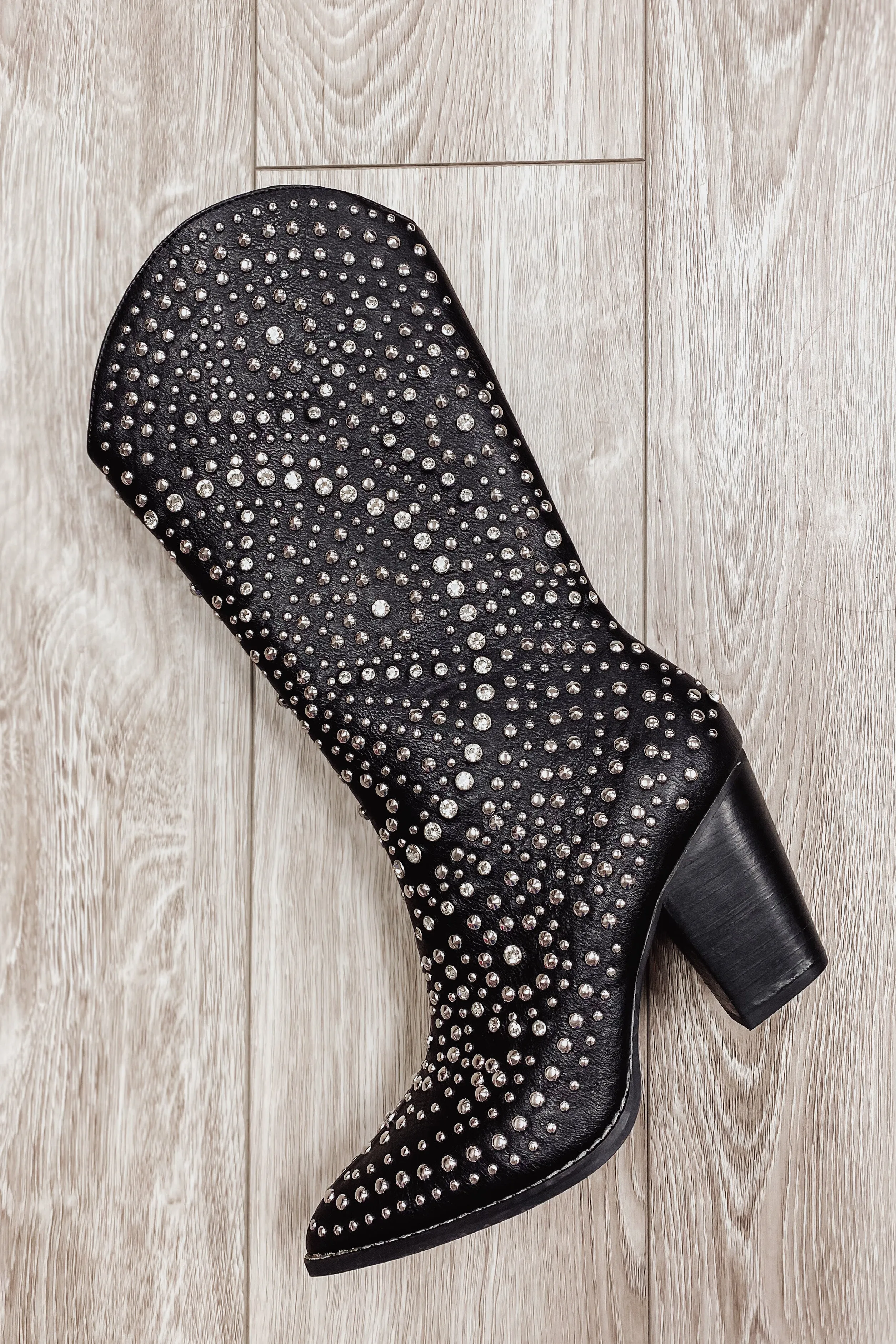 Boot Scootin Bedazzled Calf Boot- Black