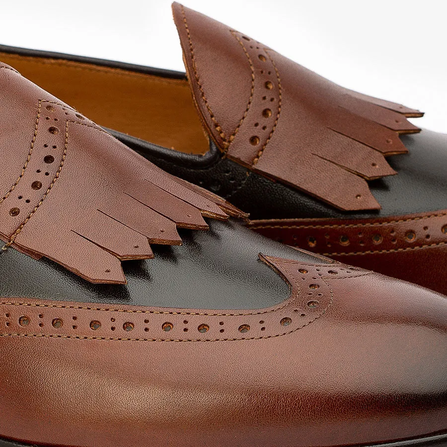Brown Dual Tone Fringe Loafers