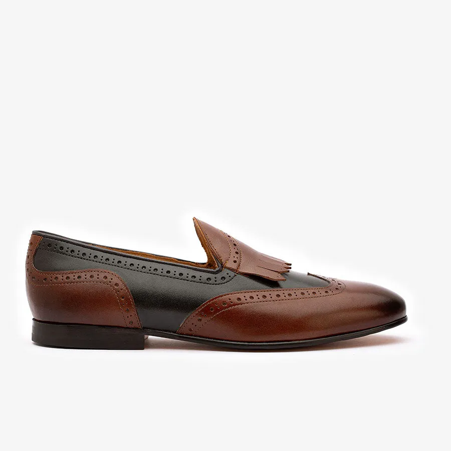 Brown Dual Tone Fringe Loafers