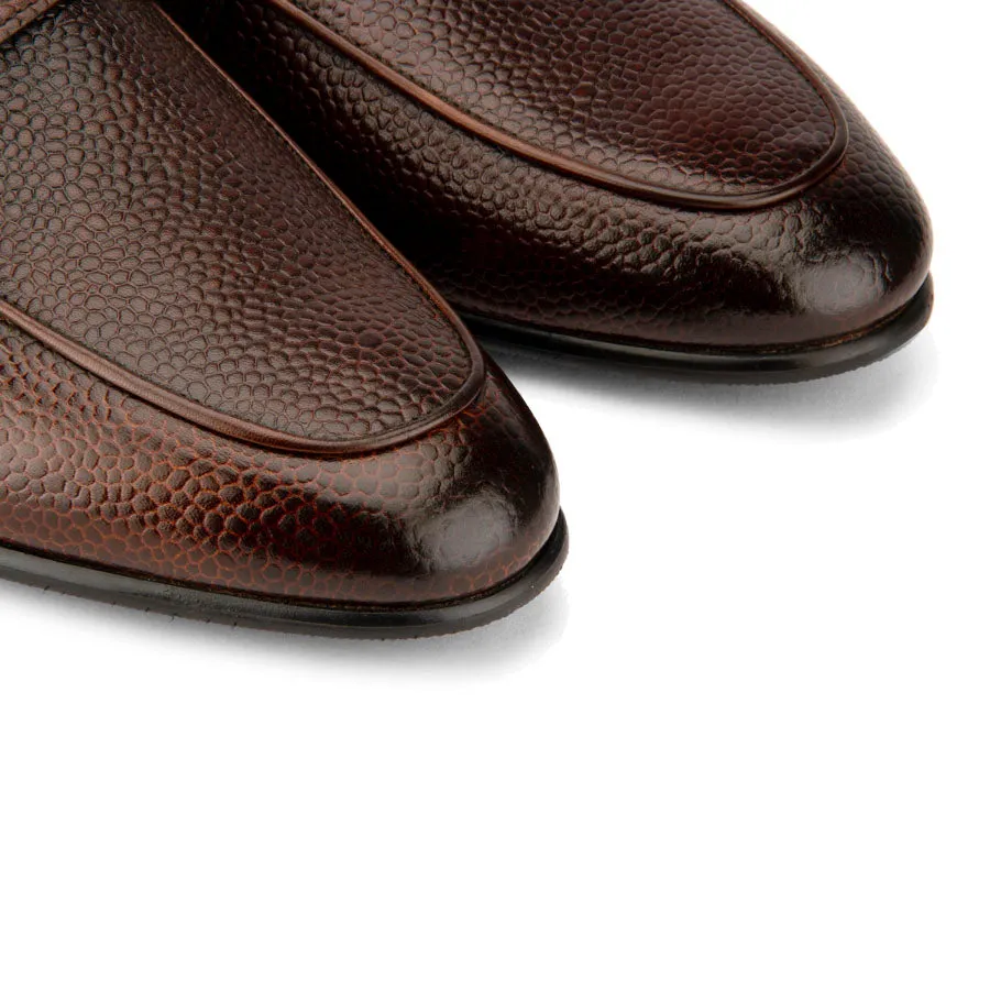 Brown Grain Buckle Loafers