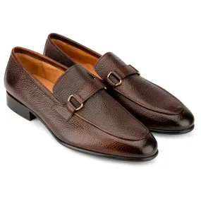 Brown Grain Buckle Loafers