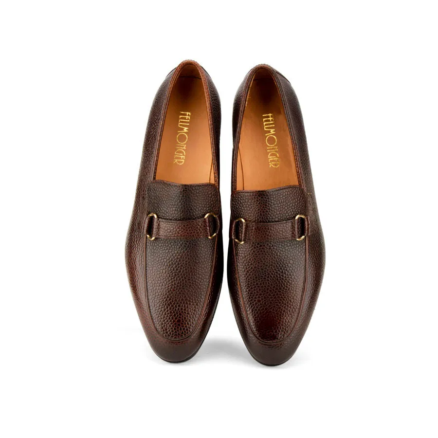 Brown Grain Buckle Loafers
