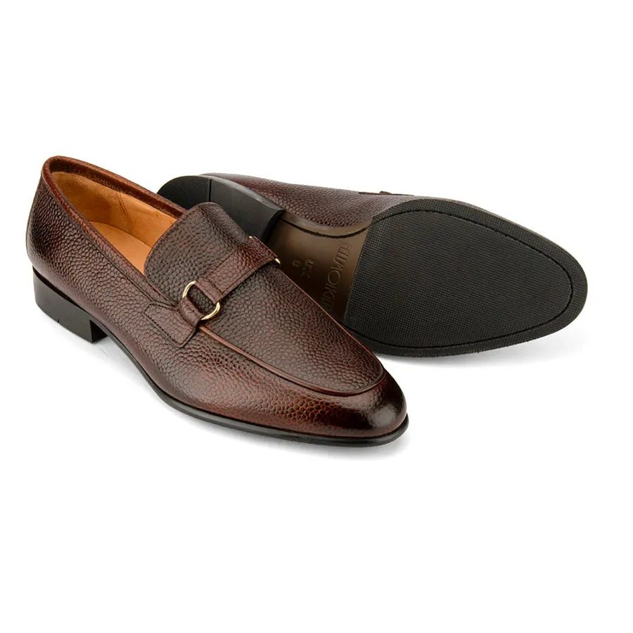 Brown Grain Buckle Loafers