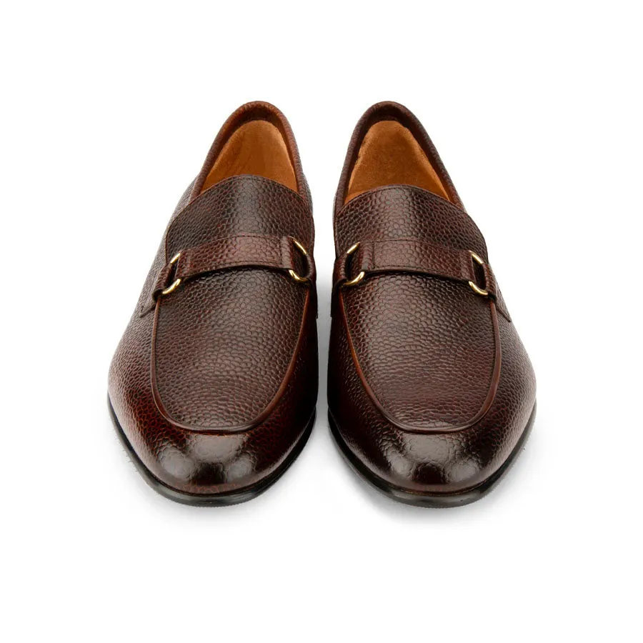 Brown Grain Buckle Loafers
