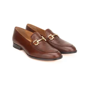 Brown Handpainted Croco Detail Buckle Loafers