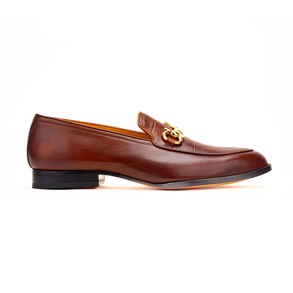 Brown Handpainted Croco Detail Buckle Loafers