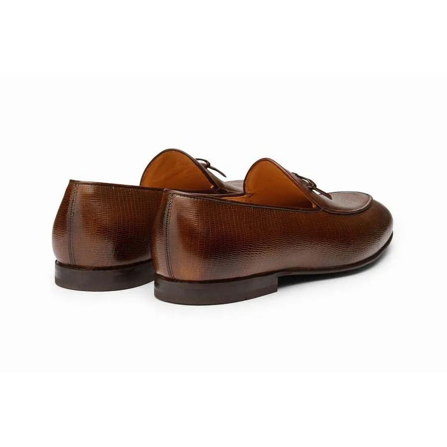 Brown Lizzard Pattern Bowtie Loafers