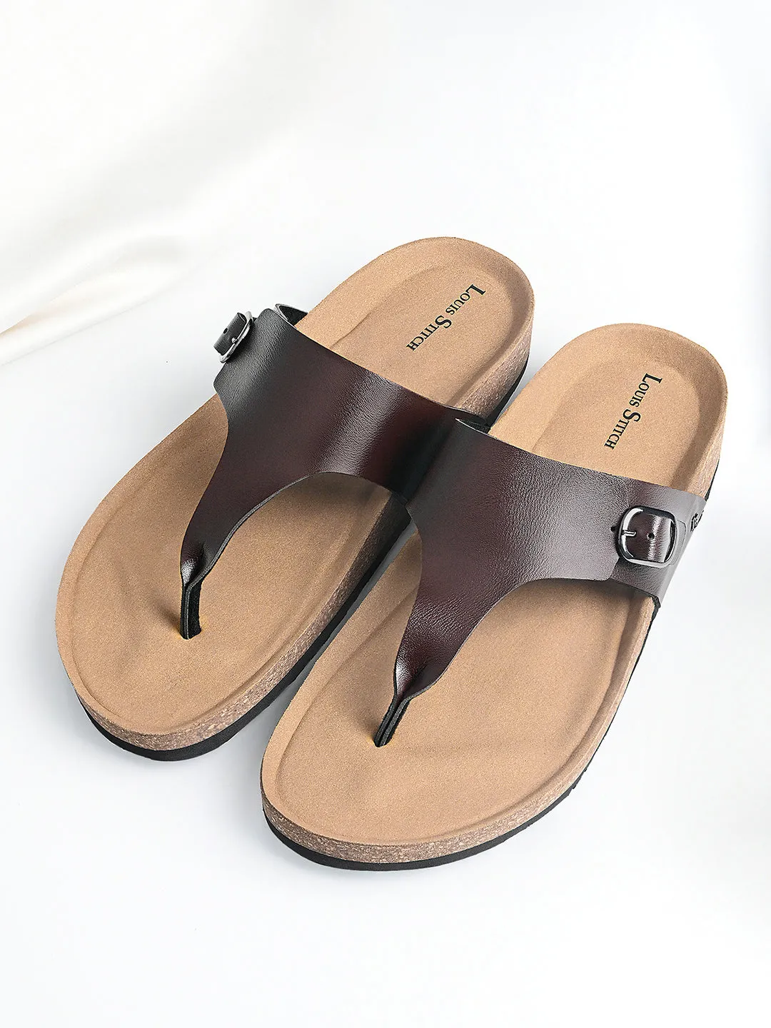 Brunette Brown Open Toe Lightweight Thong Style Cork Sandal