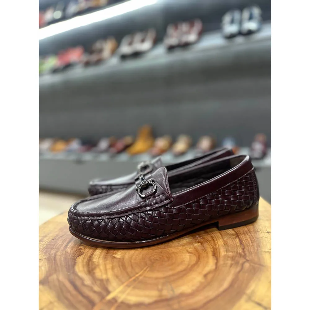 Burgundy Bradided Buckle Loafers