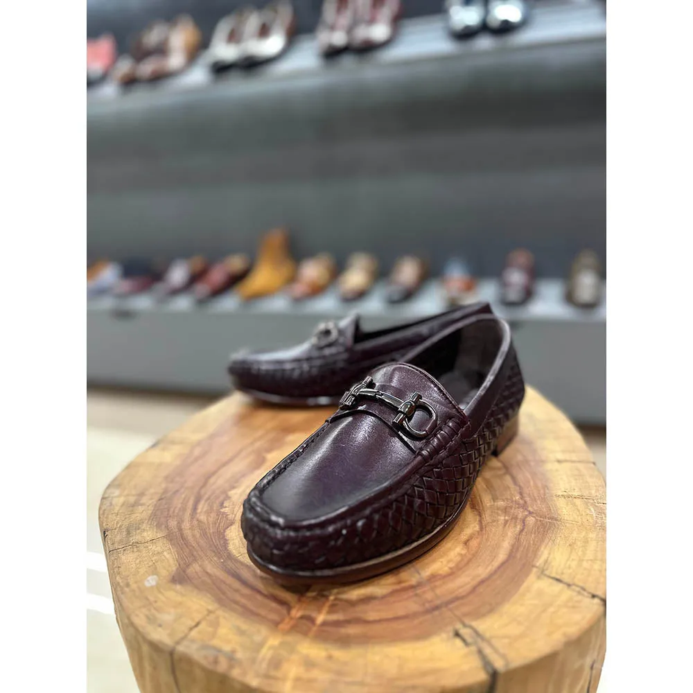 Burgundy Bradided Buckle Loafers