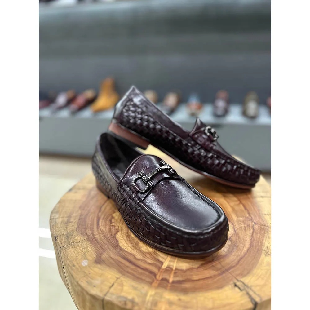 Burgundy Bradided Buckle Loafers