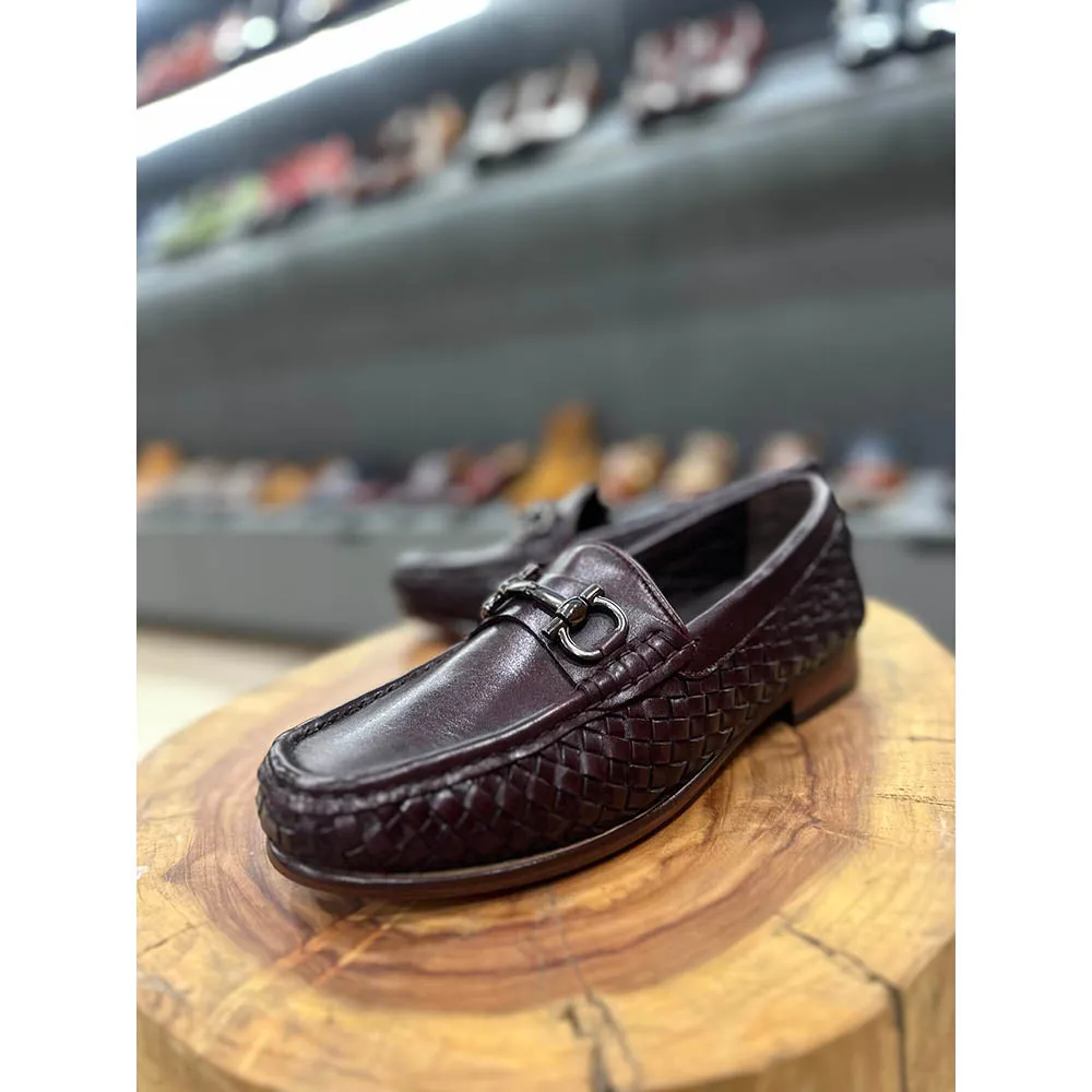 Burgundy Bradided Buckle Loafers