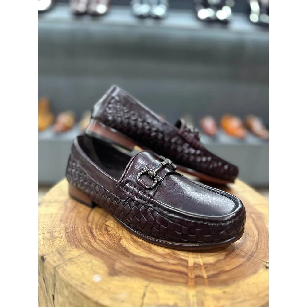 Burgundy Bradided Buckle Loafers