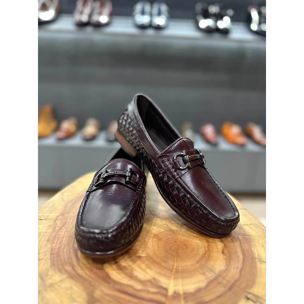 Burgundy Bradided Buckle Loafers