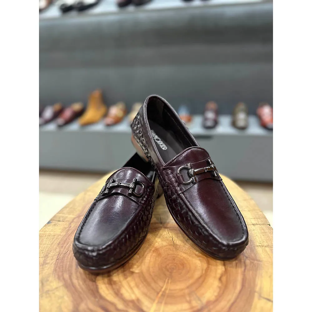 Burgundy Bradided Buckle Loafers