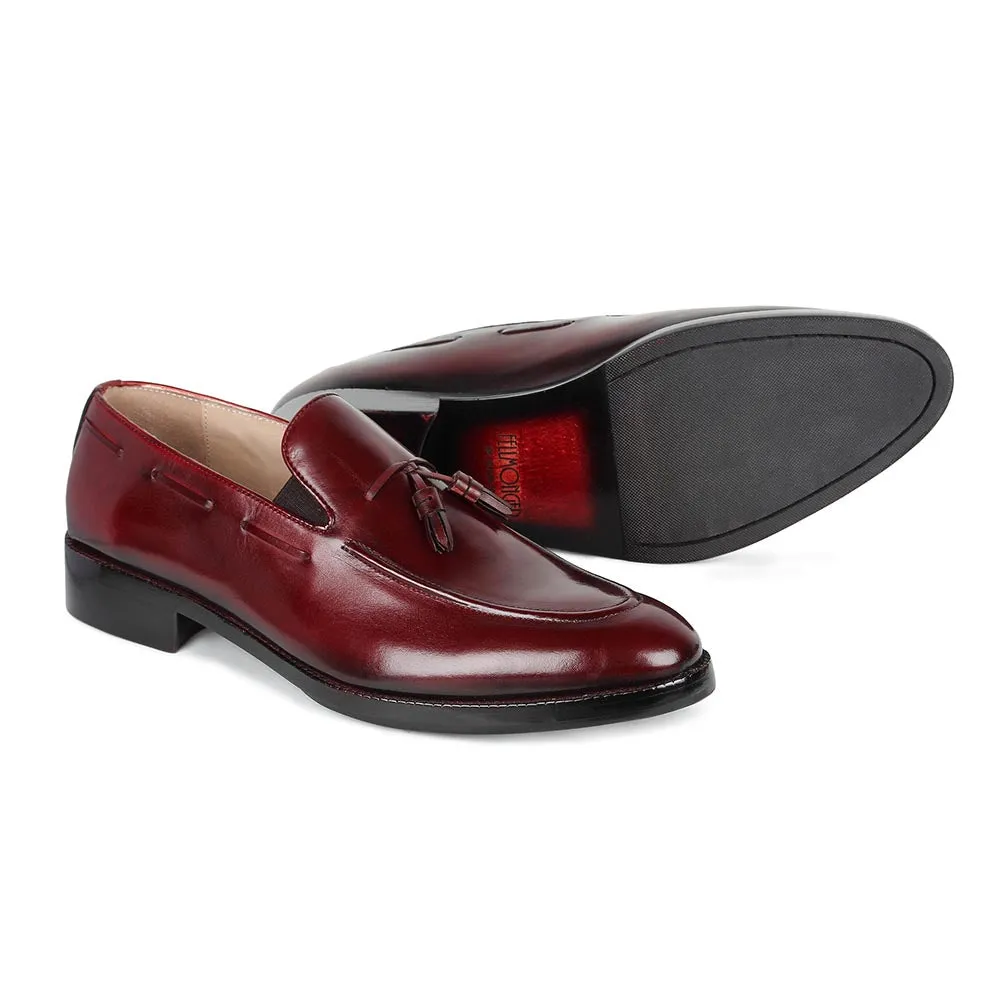 Burgundy Mirror Glossed Patina Tassel Loafers