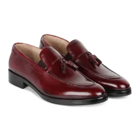 Burgundy Mirror Glossed Patina Tassel Loafers