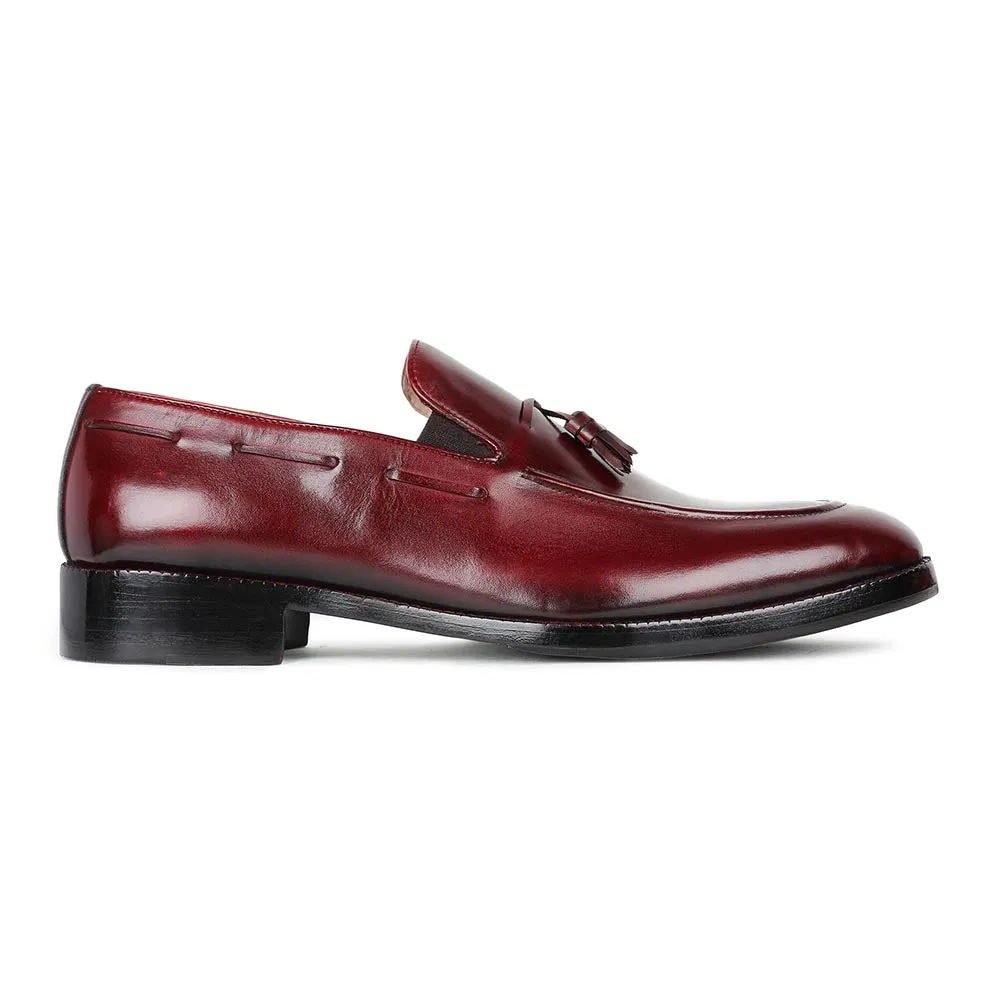 Burgundy Mirror Glossed Patina Tassel Loafers