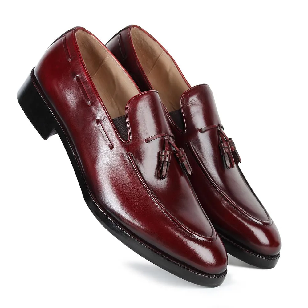 Burgundy Mirror Glossed Patina Tassel Loafers