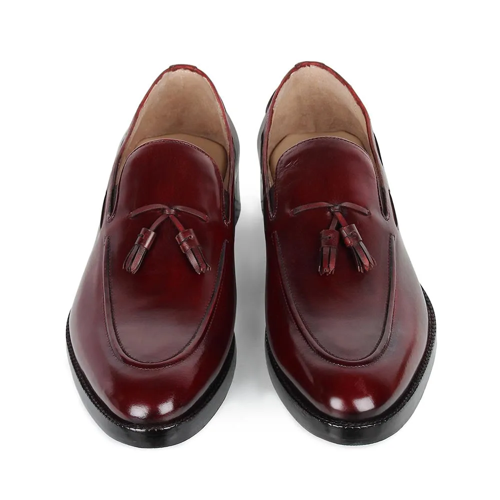 Burgundy Mirror Glossed Patina Tassel Loafers