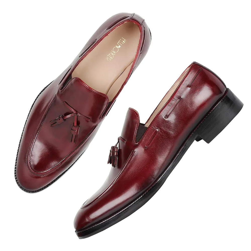 Burgundy Mirror Glossed Patina Tassel Loafers