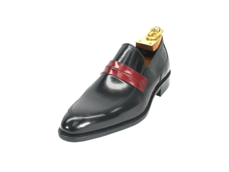 Carrucci Black and Red Men's Dress Shoe Genuine Calfskin Leather Slip-on Contrast Penny Loafer