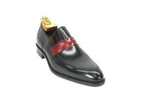 Carrucci Black and Red Men's Dress Shoe Genuine Calfskin Leather Slip-on Contrast Penny Loafer