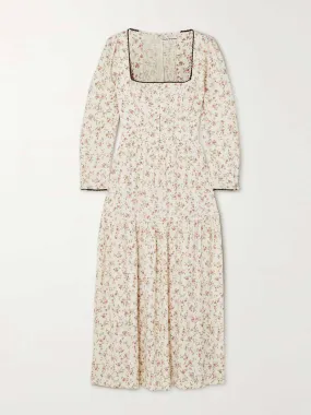 Chaylyn ric rac-trimmed floral-print crepe midi dress