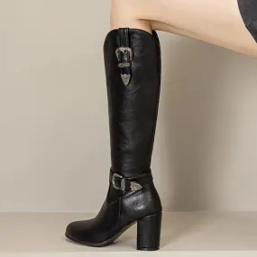 Chunky / Thick heeled buckle and zipper boots
