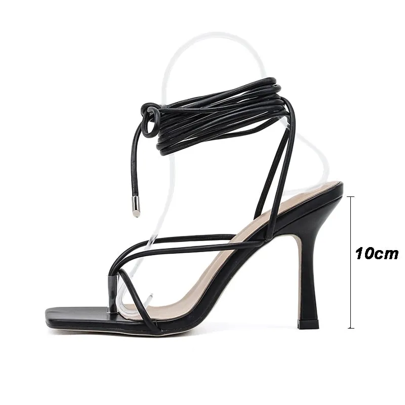 Cross strap square toe V shape heels