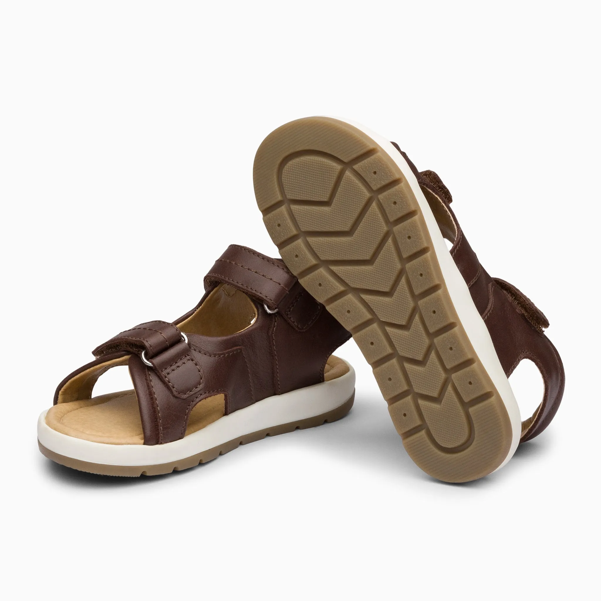 Double Strap Kids Leather Sandals - Chocolate Brown