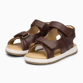 Double Strap Kids Leather Sandals - Chocolate Brown