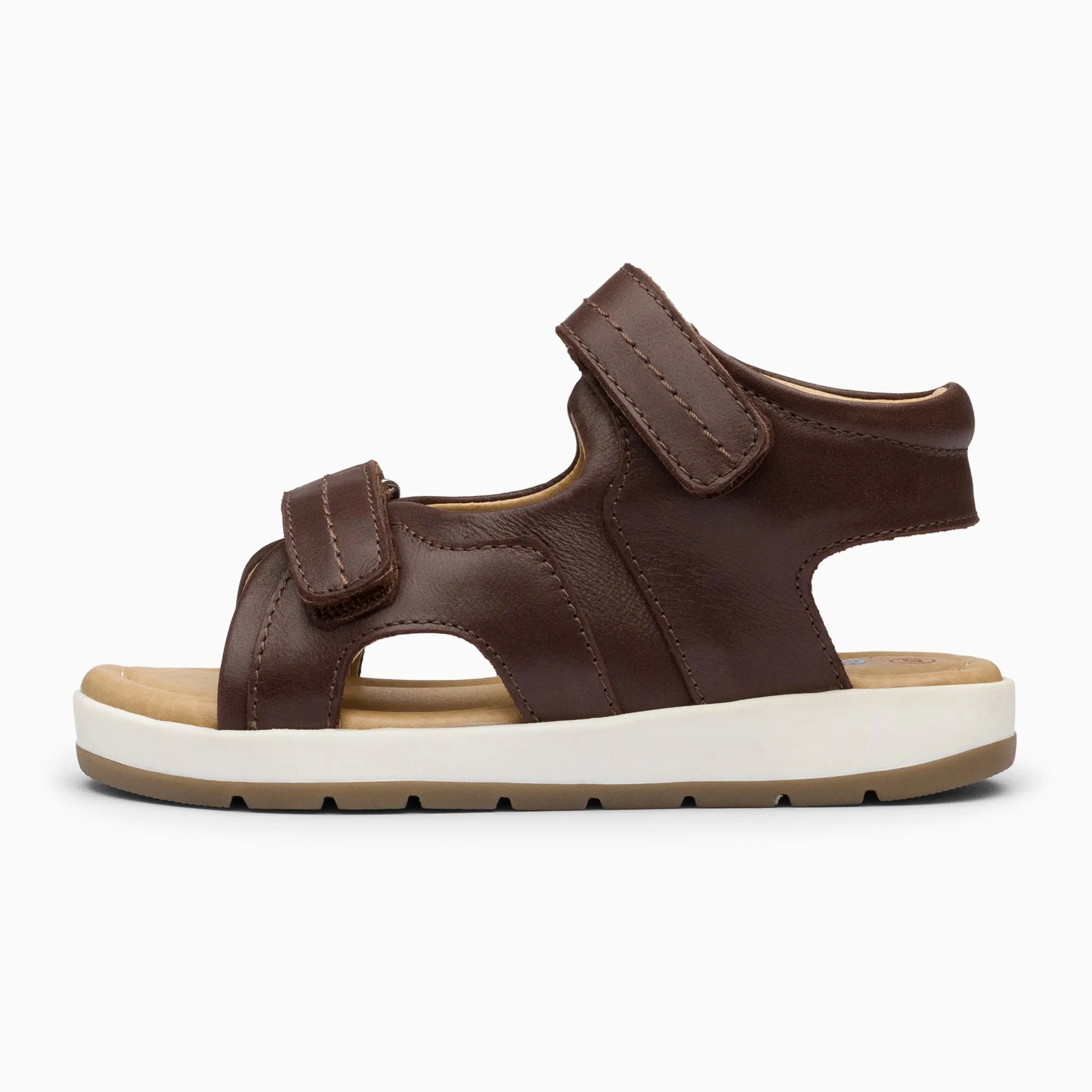 Double Strap Kids Leather Sandals - Chocolate Brown